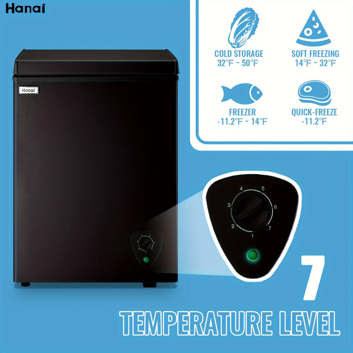 Small Deep Freezer 2.5/3.5/5.0 Cu Ft, Compact Chest Freezer with 7-Level Adjustable Temperature, Top Open Door and Removable Basket, Low Noise Freezer for Home Kitchen, Dorm and Apartment, Black