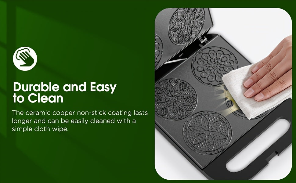 Pizzelle Maker Electric Cookie Baker with Listed Nonstick Surface and Two Capacity Label Options for Homemade Breakfast Treats, Snacks and Dessert Preparation