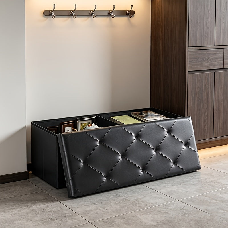 Padded Storage Ottoman Bench with Folding Design, 30IN or 43IN Labels and Faux Leather or Linen-Labeled Color Options for Bedroom, Entryway and Living Room