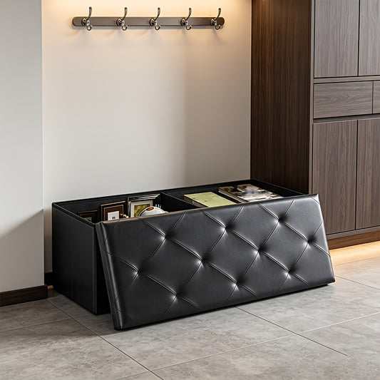 Padded Storage Ottoman Bench with Folding Design, 30IN or 43IN Labels and Faux Leather or Linen-Labeled Color Options for Bedroom, Entryway and Living Room