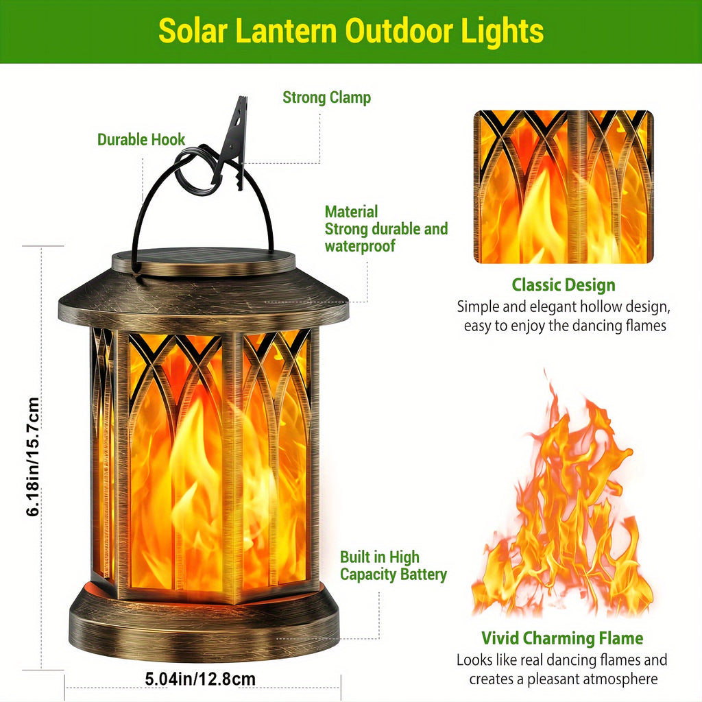 Flickering Flame Solar Hanging Lanterns, Black or Bronze 2-Pack and 4-Pack with Automatic On and Off and Listed IPX5 Rating for Garden and Patio Decor