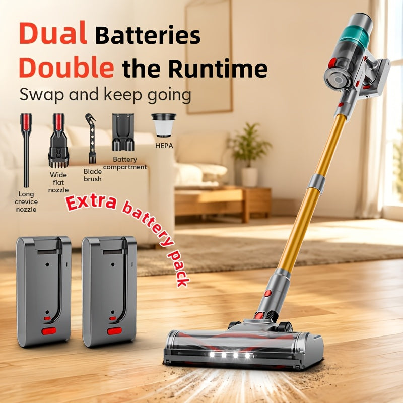 LED Display Cordless Vacuum Cleaner with Anti-Tangle Floor Brush and Detachable Rechargeable Battery for Carpet, Pet Hair, Tile and Hardwood Floors