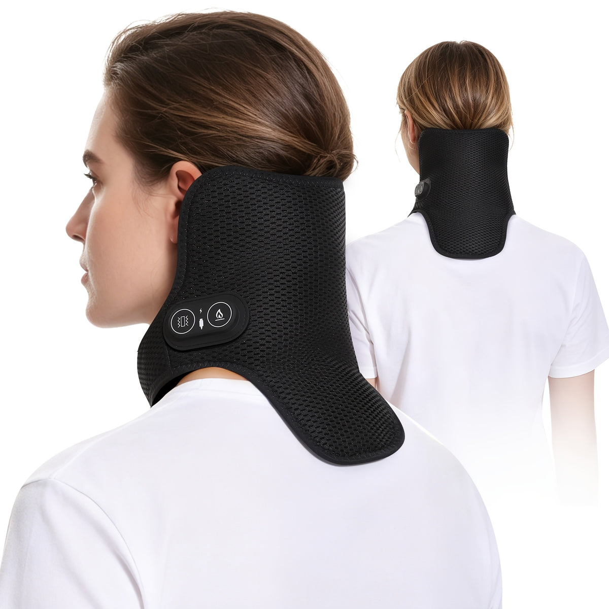 Heated Neck Massage Wrap with Three Temperature Levels, Black 2-in-1 Electric Heat and Vibration Accessory for Adult Home and Office Wind-Down Routines
