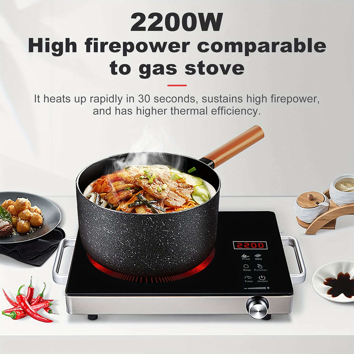 Induction Cooktop 2200W, Portable Electric Cooker with Touch and Knob Control, 3-Hour Timer and 4-Digit Display, Ceramic Single Burner Stove for Home Kitchen and Dorm, 110V US Plug