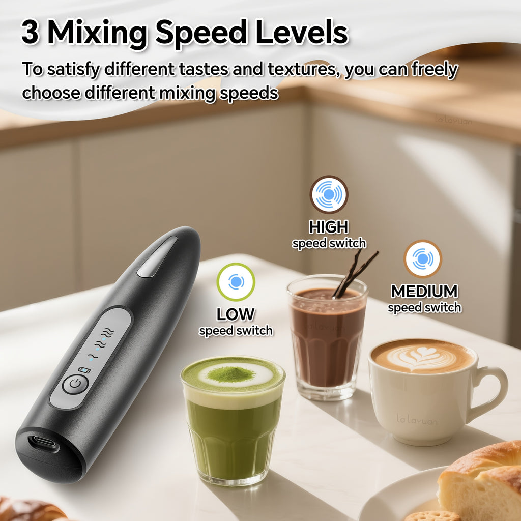 Electric Milk Frother with Three Speeds and USB Rechargeable Design, Four Color Labels with Foam Head or Egg and Frother Head Options for Home Coffee Preparation