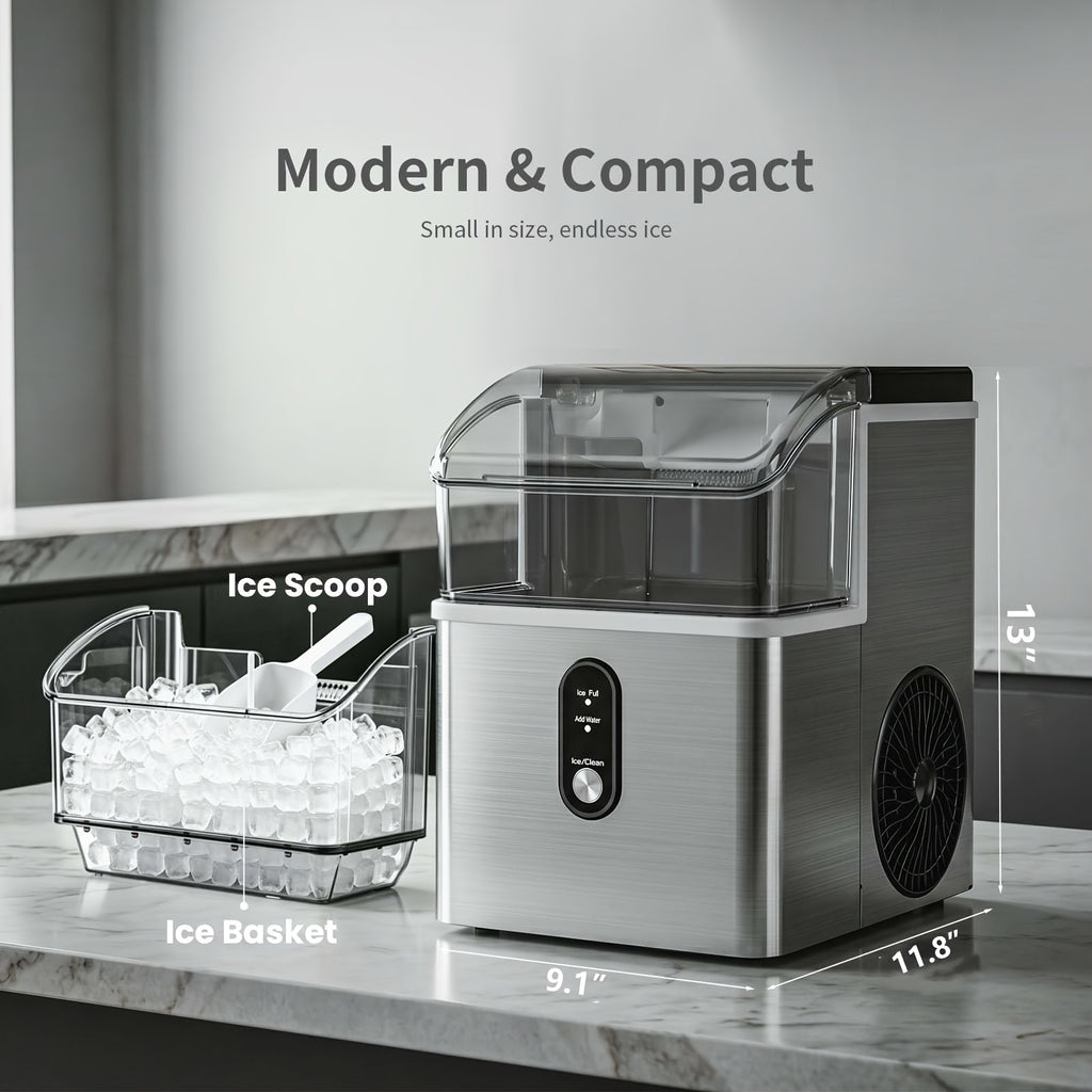 Kitchen Countertop Ice Machine with One-Click Operation and Self-Cleaning, Black Nugget or White, Black and Purple Bullet Ice Maker Options