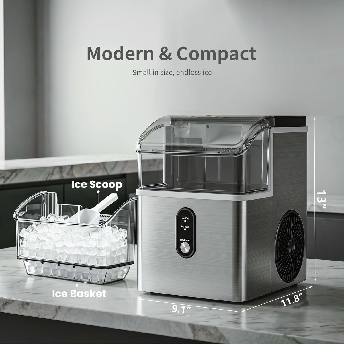 Kitchen Countertop Ice Machine with One-Click Operation and Self-Cleaning, Black Nugget or White, Black and Purple Bullet Ice Maker Options
