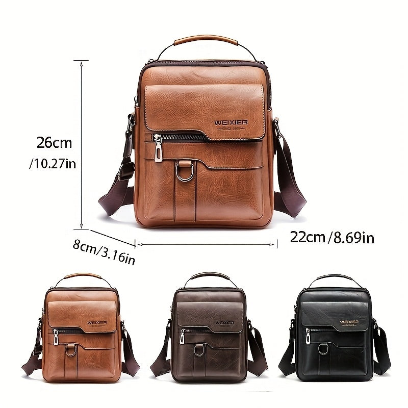 Men's Leather Diagonal Backpack, Retro Sling-Style Commuter Bag with Adjustable Shoulder Strap in Black, Dark Brown or Brown for Everyday Outings and Travel