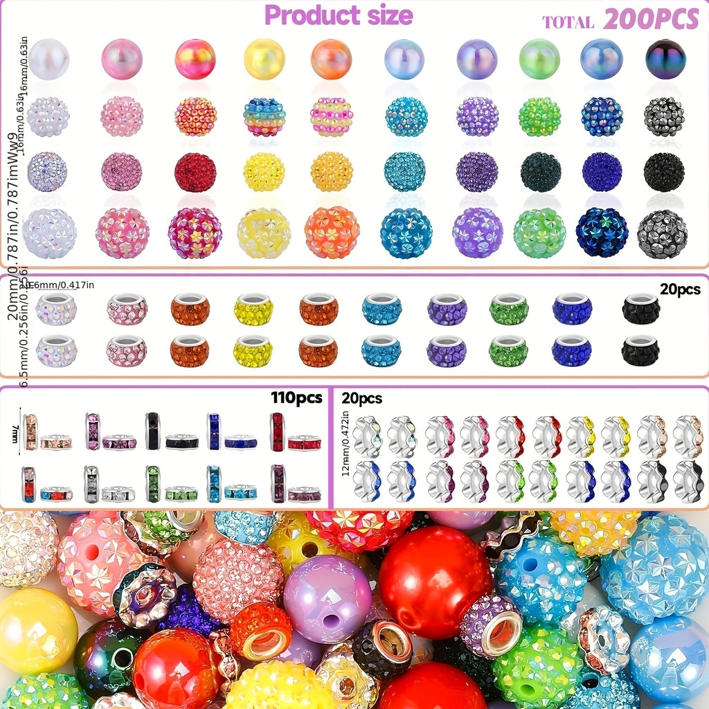 Bubblegum Beads for Beadable Pens, Listed 200-Piece Mixed Color Craft Assortment with 16mm and 20mm Chunky Bead Wording and Rondelle Spacers for DIY Keychain Projects