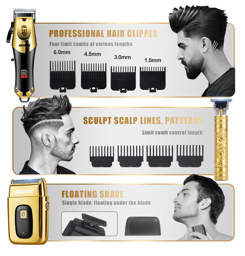 WEEME Hair Clipper and Beard Trimmer Set with USB-Rechargeable Wording, Battery Level Indicator and Comb Attachments, 810B2306C Option for Men's Home Grooming
