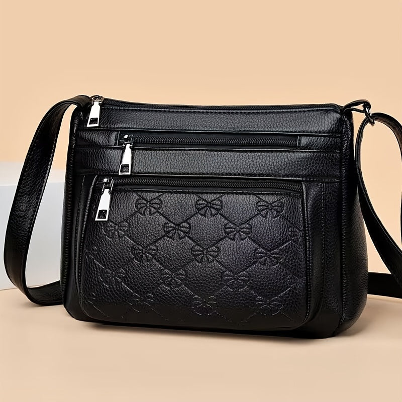 Black Zipper Crossbody Bag for Women, Adjustable Shoulder Strap Purse for Compatible Phone, Wallet and Cosmetics on Everyday Errands and Casual Outings