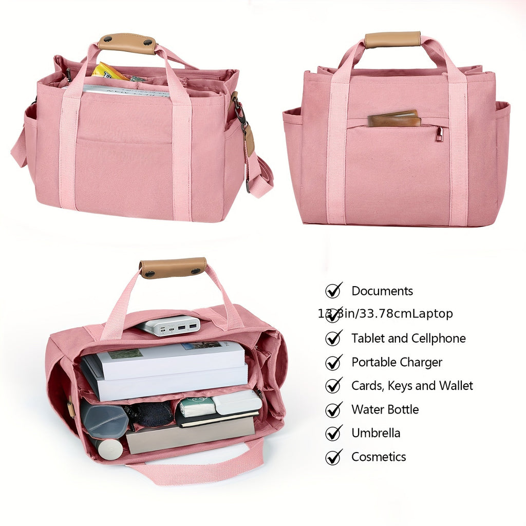 Women's Tote Bag with Three Inner Compartments and Front Zipper Pocket, Small or Large Shoulder and Crossbody Handbag Options for Work, Travel and Daily Carry