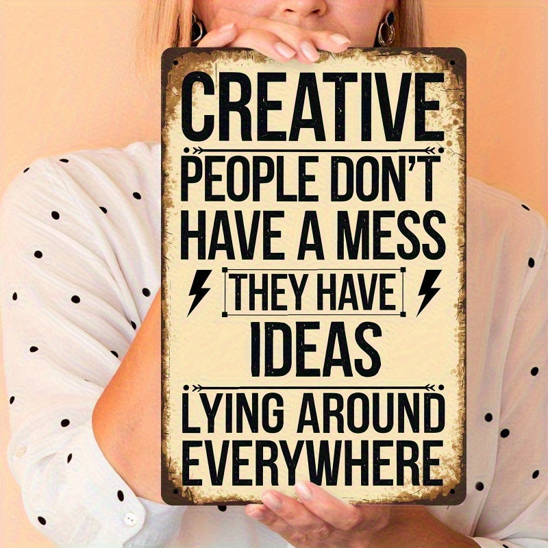 Creative People Metal Wall Sign, Retro 8 x 12 Inch Flat Iron Quote Plaque for Artist Studios, Writing Nooks, Craft Rooms and Home Office Decor