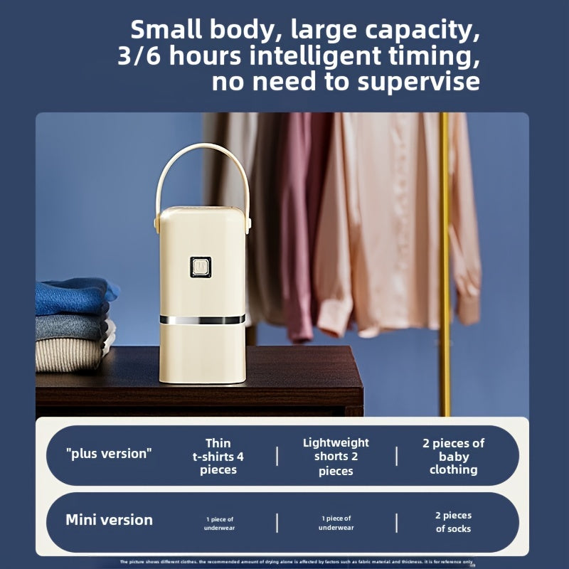 White Portable Clothes Dryer with Listed Timer and Drying Bag, Mini Garment Drying Unit for Suitable Small Laundry Items in Apartments, Dorms and RVs