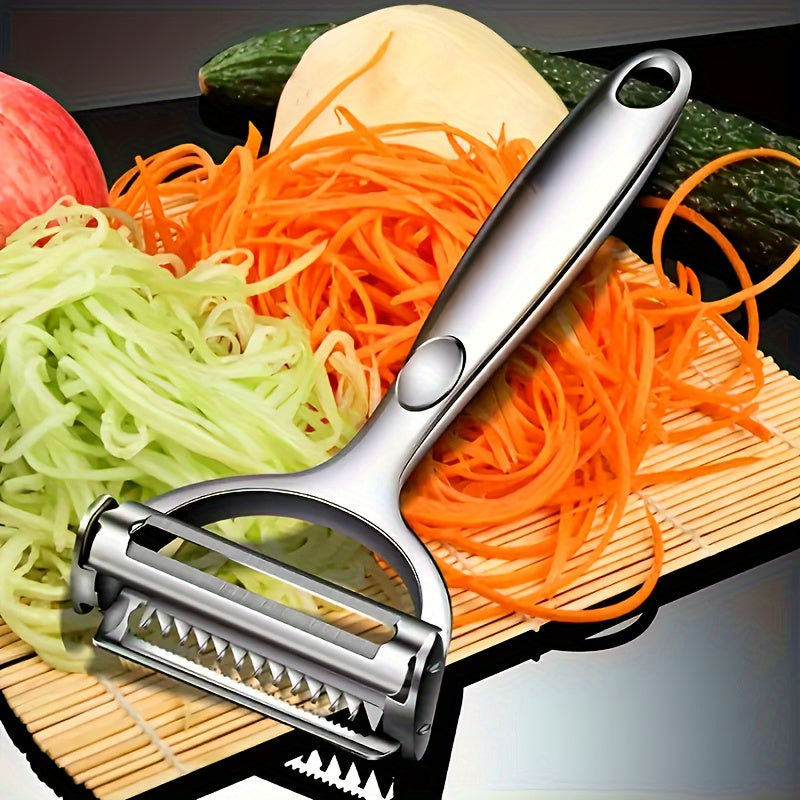 Julienne Vegetable Peeler in Silvery Stainless Steel, Single Manual Kitchen Tool for Potato Peeling, Fruit Preparation and Shredded Vegetable Garnishes