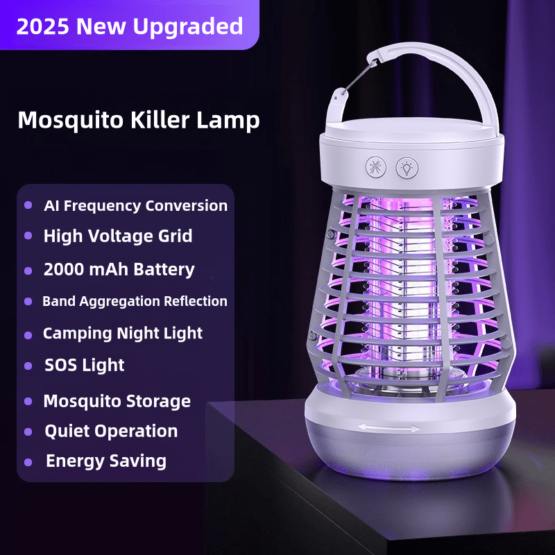Rechargeable Bug Zapper with Bottom SOS Light and Listed 2000mAh Battery, Compact Electric Insect Trap in Black, White and New J13 Model Selections