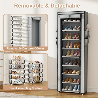 Non-Woven Shoe Cabinet with 10-Layer Storage and Narrow Space-Saving Design for Entryway, Closet, Bedroom and Dorm Footwear Organization