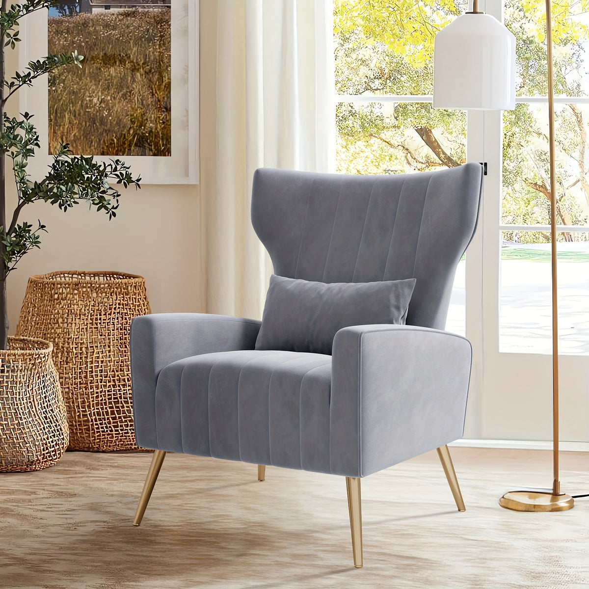 Velvet Accent Armchair with Metal Legs and Spring Support, Sponge-Filled Mid-Century Modern Reading Chair for Living Room and Cozy Seating Corners