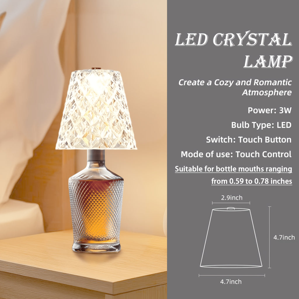 Rechargeable LED Bottle Table Lamp with Dimmable Lighting and Acrylic Lampshade, Crystal Style, Quantity 2 Option for Office and Wine-Themed Decor