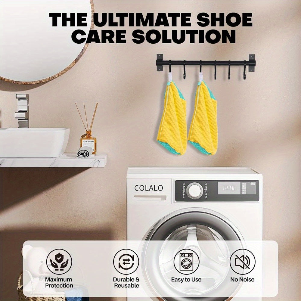Chenille Shoe Washing Bag in Yellow with Soft Interior, Nylon Zipper and Elastic End Cover for Machine-Washable Sneakers and Household Footwear Laundry