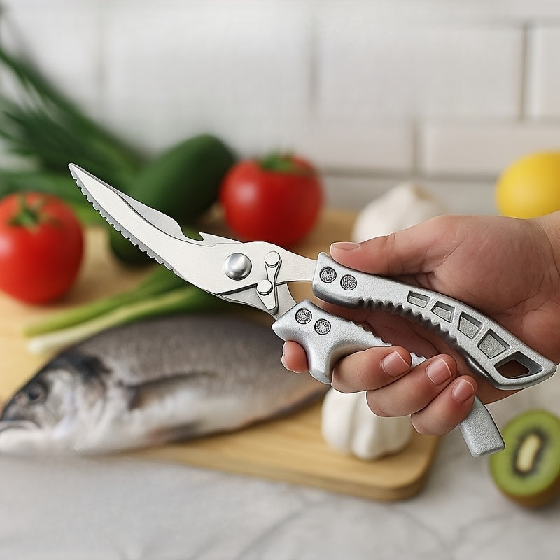 Carbon Steel Kitchen Scissors with Ergonomic Ambidextrous Grip, Single-Pair Multipurpose Cooking Shears for Poultry, Fish and Meat Preparation
