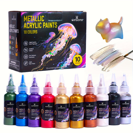 Pearlescent Acrylic Paint Set with Ten-Color Metallic or Upgraded Options, Listed 2.03oz Size for DIY Hand Painting, Decorative Art and Texture Craft Projects