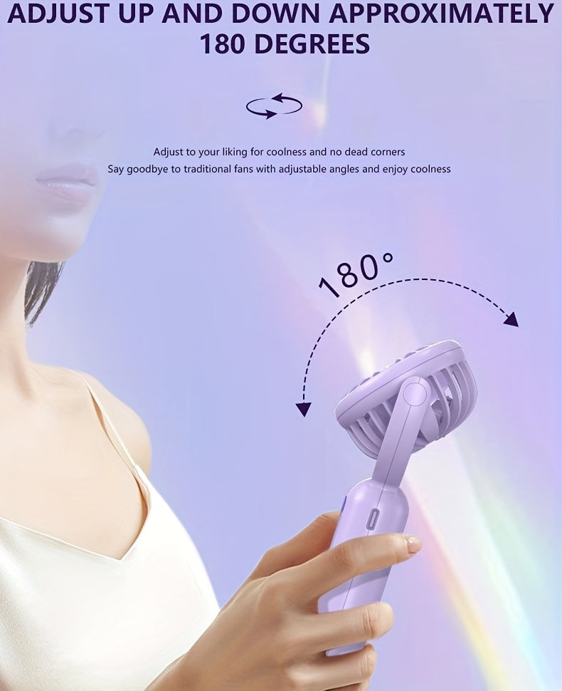 Rechargeable Handheld Fan 3-Pack in Pink, Purple and Black with Three Speeds, USB-C Charging and Listed 180-Degree Adjustment for Travel and Summer Outings