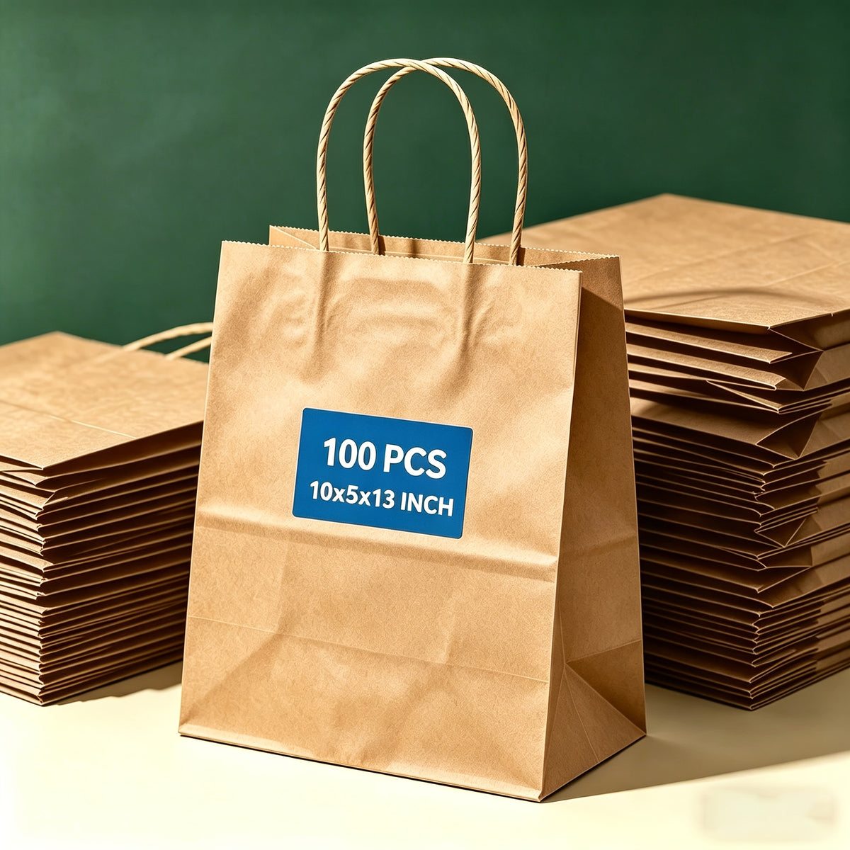 Kraft Paper Gift Bags with Twisted Handles, 100-Pack Bulk Packaging in Small, Medium and Large Size Options for Wedding Favors, Holiday Gifts and Retail