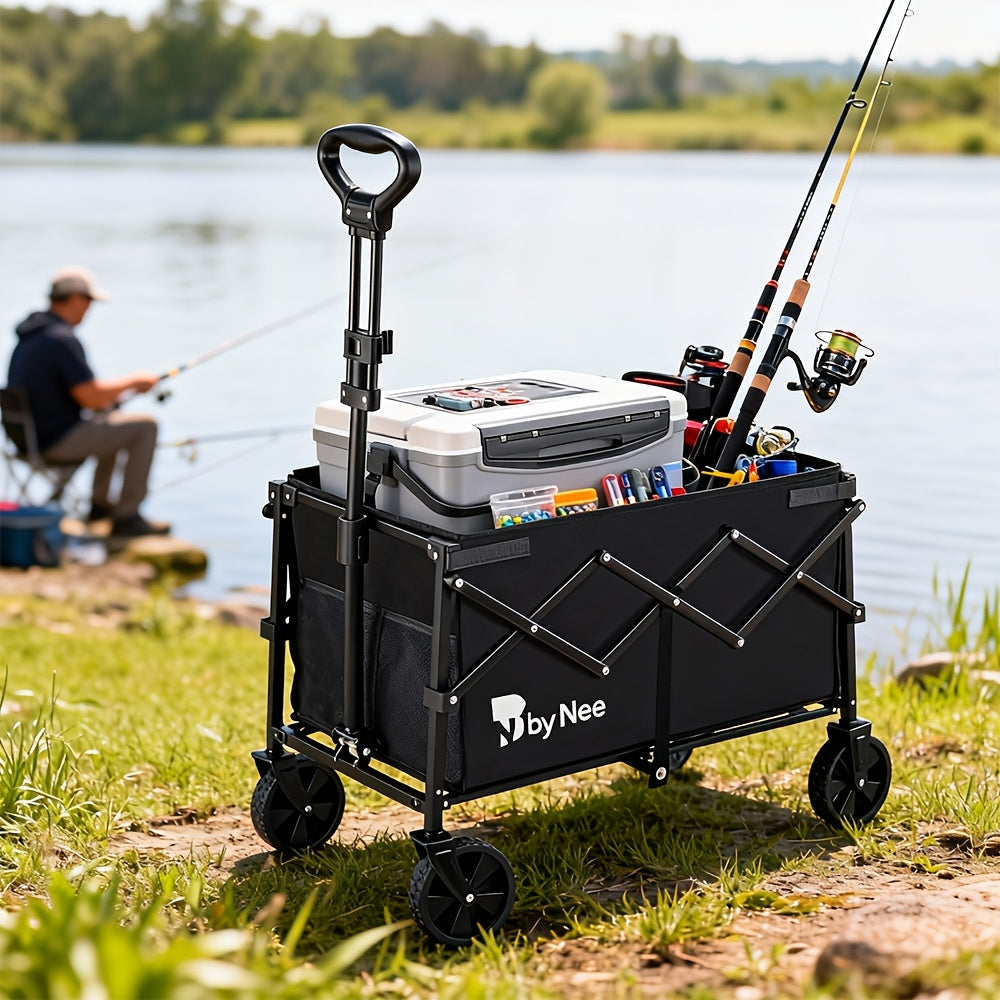 All-Terrain Folding Wagon with Heavy-Duty Metal Frame, Collapsible Camping and Garden Utility Cart for Picnics, Shopping and Outdoor Gear Transport