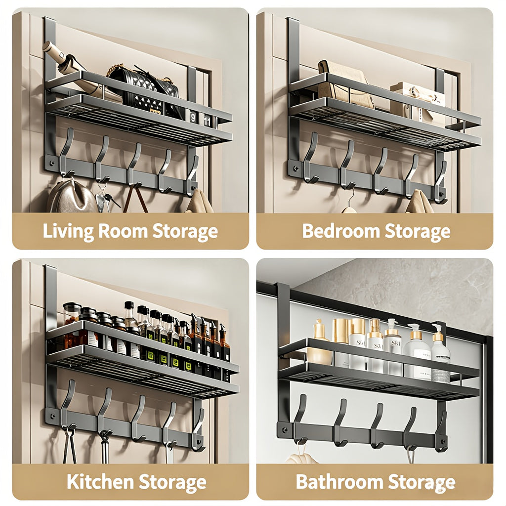 Black Wall-Mounted Coat Rack with 4-Hook, 6-Hook or Thickened 8-Hook Options for Entryway Clothing Organization and Everyday Hanging Storage