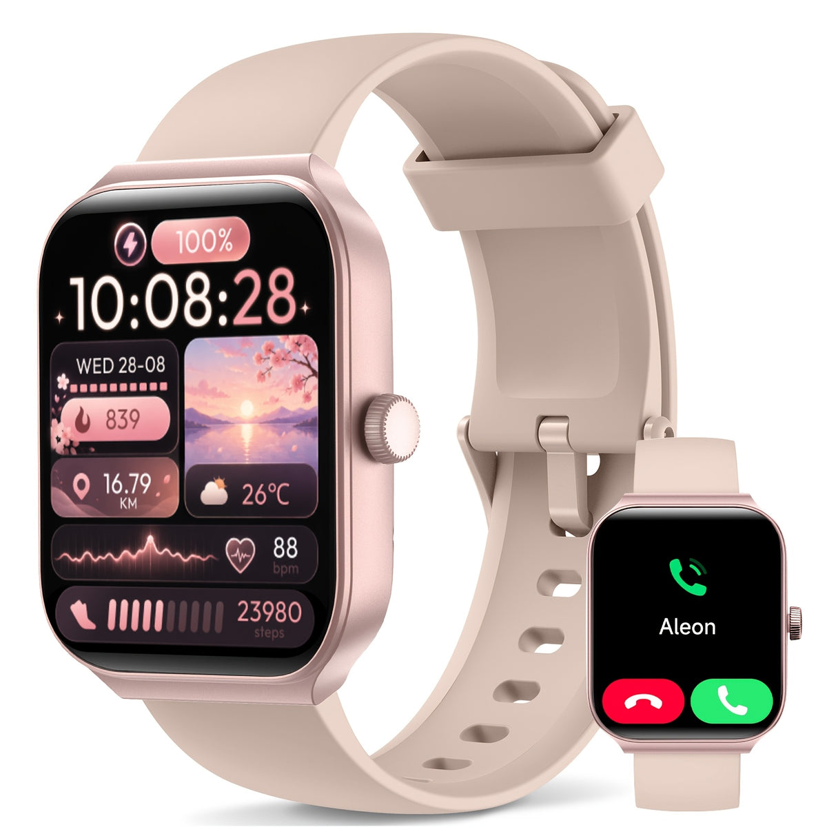 1.95 Inch Smart Watch with Alexa Built-in, Wireless Call Smartwatch with 100+ Sport Modes, Fitness Activity Tracker & Pedometer, for iPhone & Android, HD Touch Screen, Birthday & Mother's Day Gift