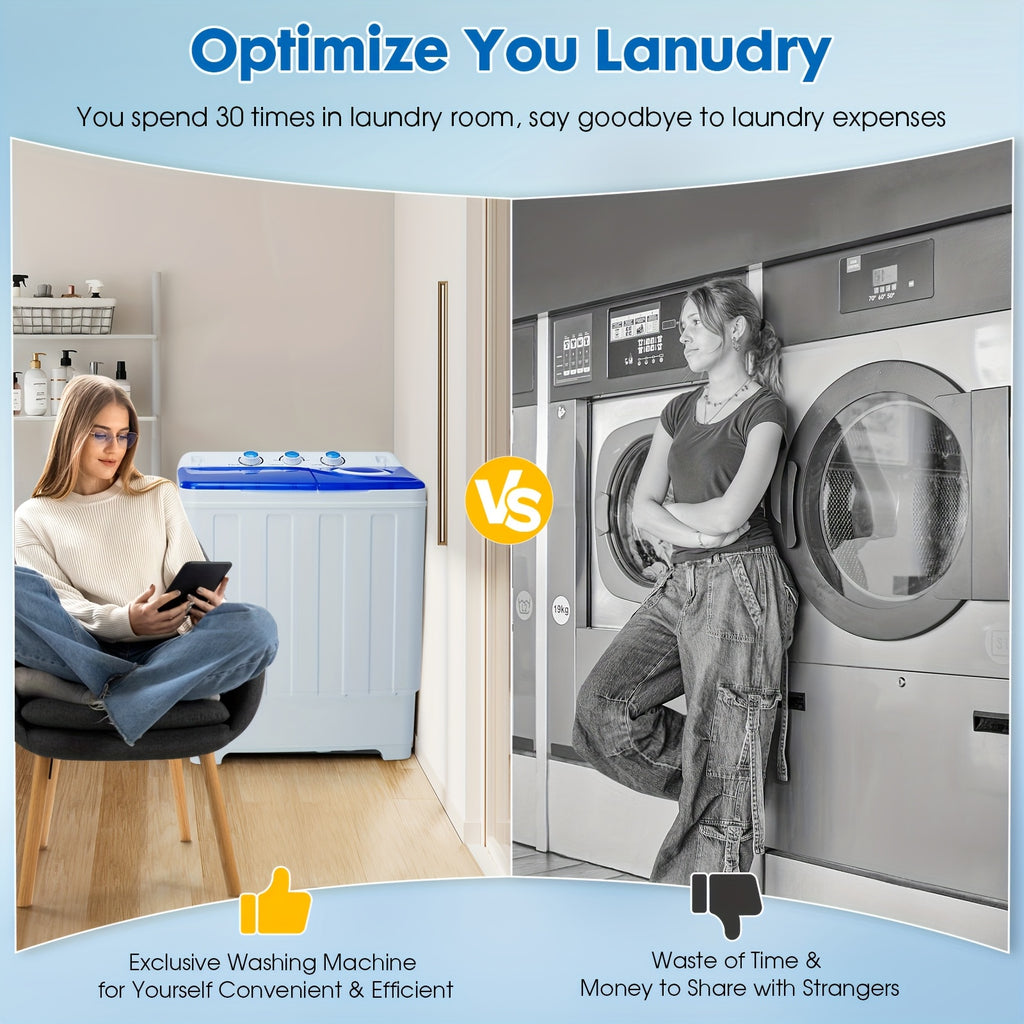 Twin Tub Laundry Washer with Drain Pump, Portable Washing Machine with Listed 18lb Wash and 10lb Spin Capacities for Apartments and Small Spaces