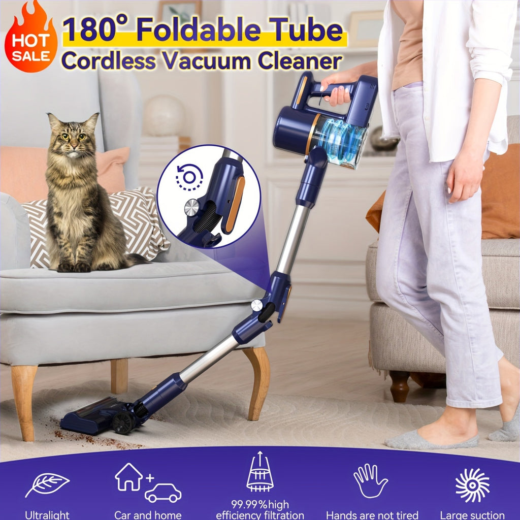 Cordless Vacuum Cleaner with 180° Foldable Tube, INSE Home Vacuum with LED Brush, Listed 45-Minute Runtime and 38.58oz Dust Cup for Hardwood and Pet Hair