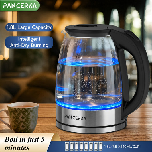 PANCERKA Electric Tea Kettle, 1000W Black Hot Water Boiler with Auto Shut-Off, Boil-Dry Protection and Stainless Steel Pouring Filter for Coffee and Tea