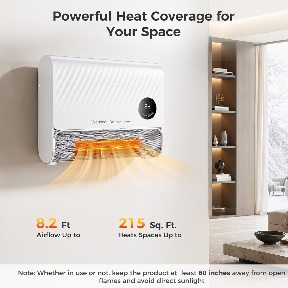 1500W Wall Panel Space Heater with Listed Remote Control and Three Fan Speeds, White or Gray Options for Home Heating and Space-Conscious Wall Installation