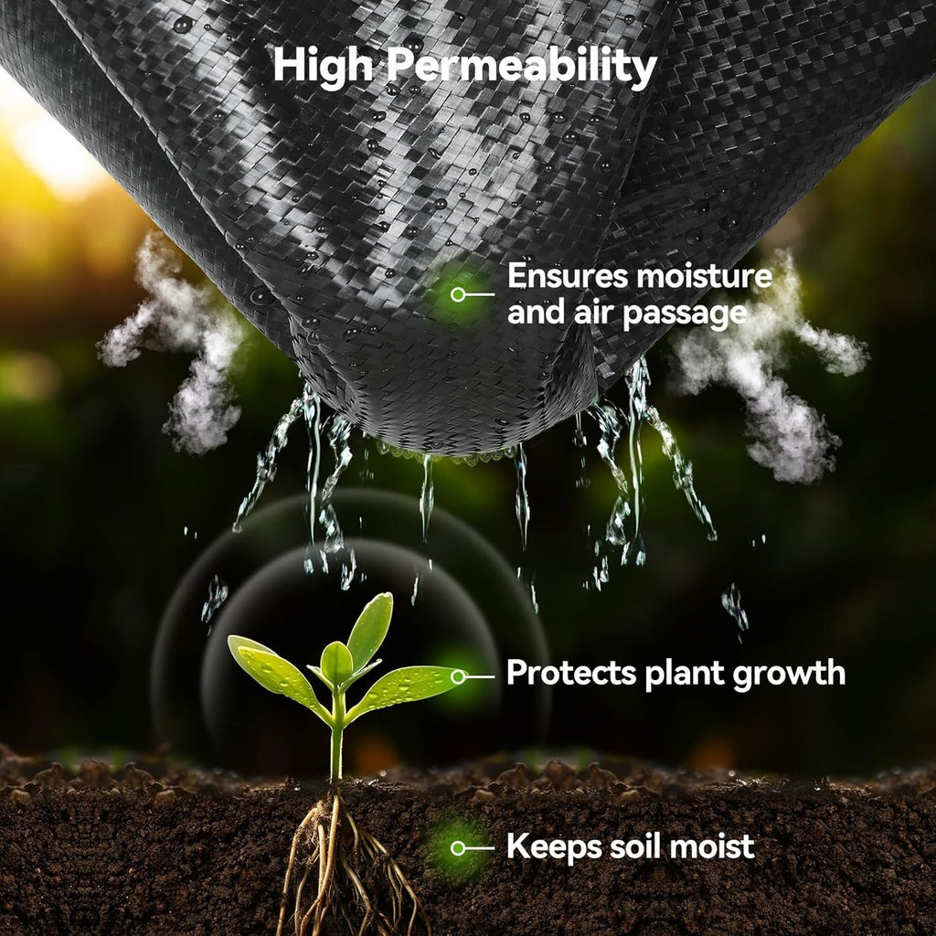 Polypropylene Weed Barrier Landscape Fabric with Woven Ground Cover Design, 15.6 x 600 Inch or 4 x 100 Foot Options for Garden Beds and Landscaping Projects