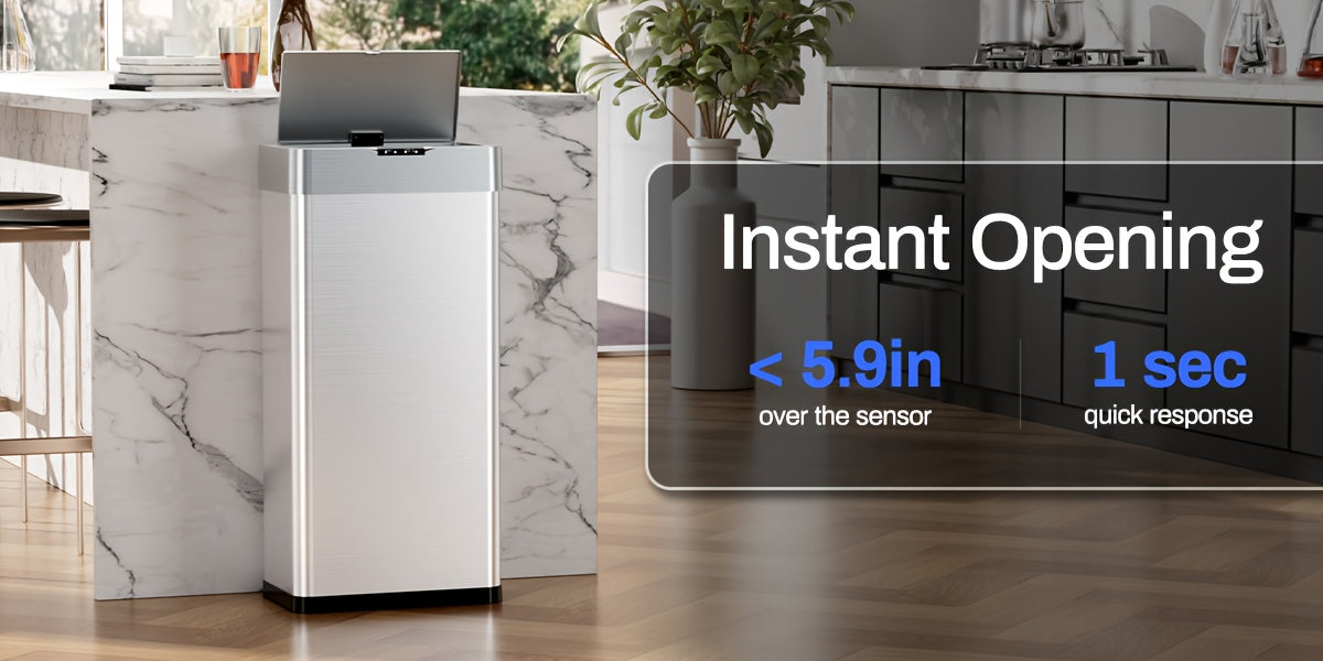 Large Capacity Motion Sensor Trash Can with Automatic Lid, 13.21 to 21.13 Gallon Model Options with Single or Wing Opening for Kitchen and Household Waste