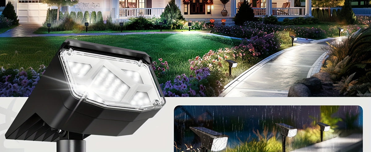 Solar Landscape Spotlights in Warm or Cool White, 4, 6 or 10 Pack Garden Accent Lights with Listed 38 LEDs and Three Modes for Pathway and Holiday Decor