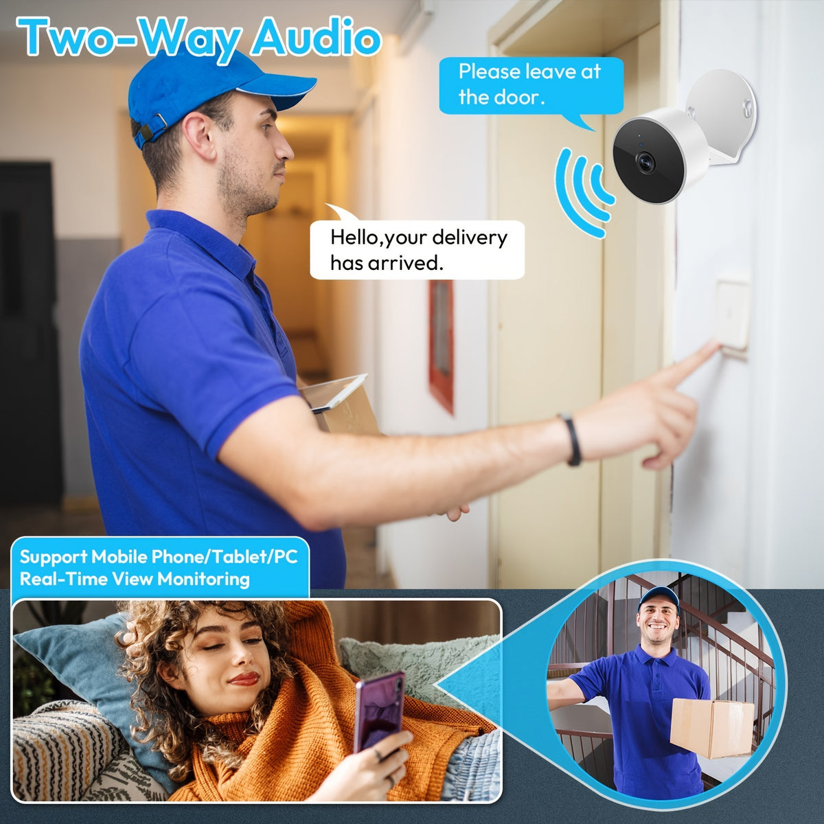 Two-Piece WiFi Home Security Camera System with Listed AI Human and Animal Detection, Two-Way Speaker, Voice Intercom and High-Definition Viewing Features