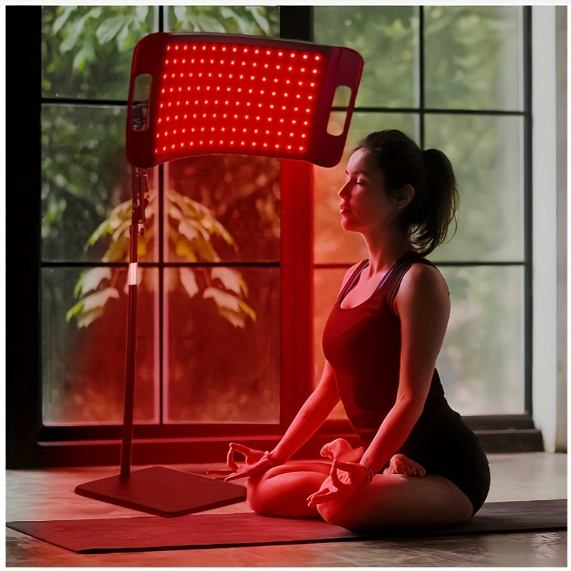 Red Light LED Lamp in Black with Listed Stand, 660nm and 850nm Wavelength Wording and Plug-In Design for Instruction-Guided Adult Personal Care Routines