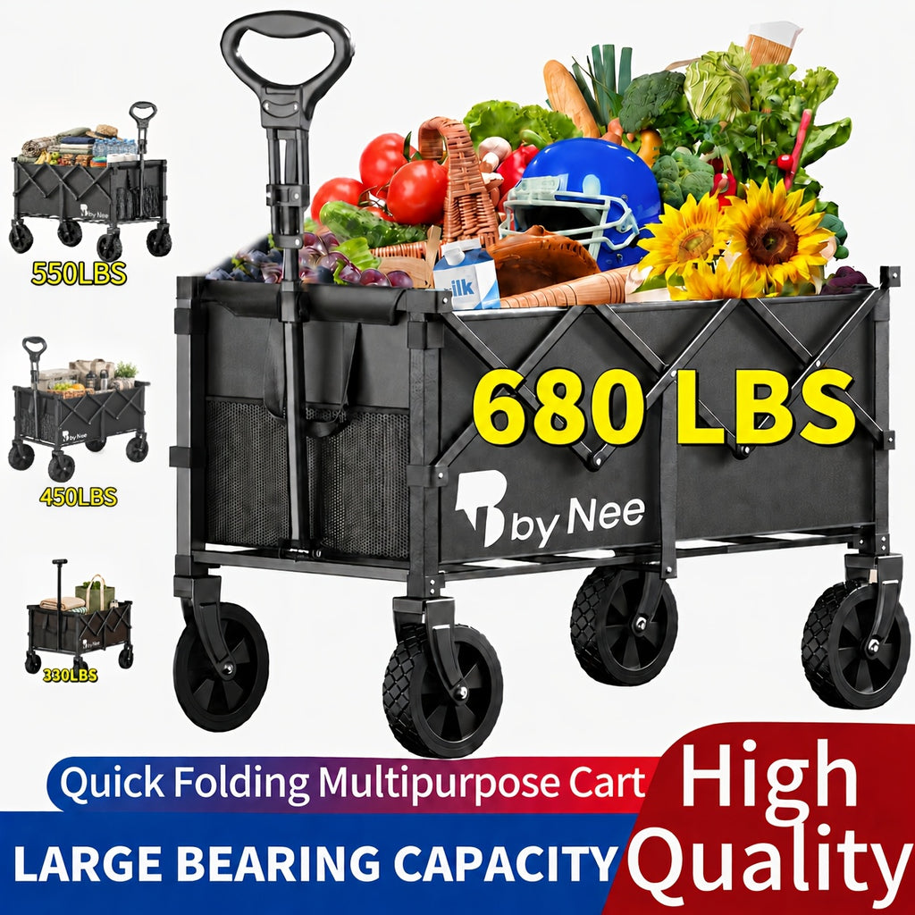 All-Terrain Folding Wagon with Heavy-Duty Metal Frame, Collapsible Camping and Garden Utility Cart for Picnics, Shopping and Outdoor Gear Transport
