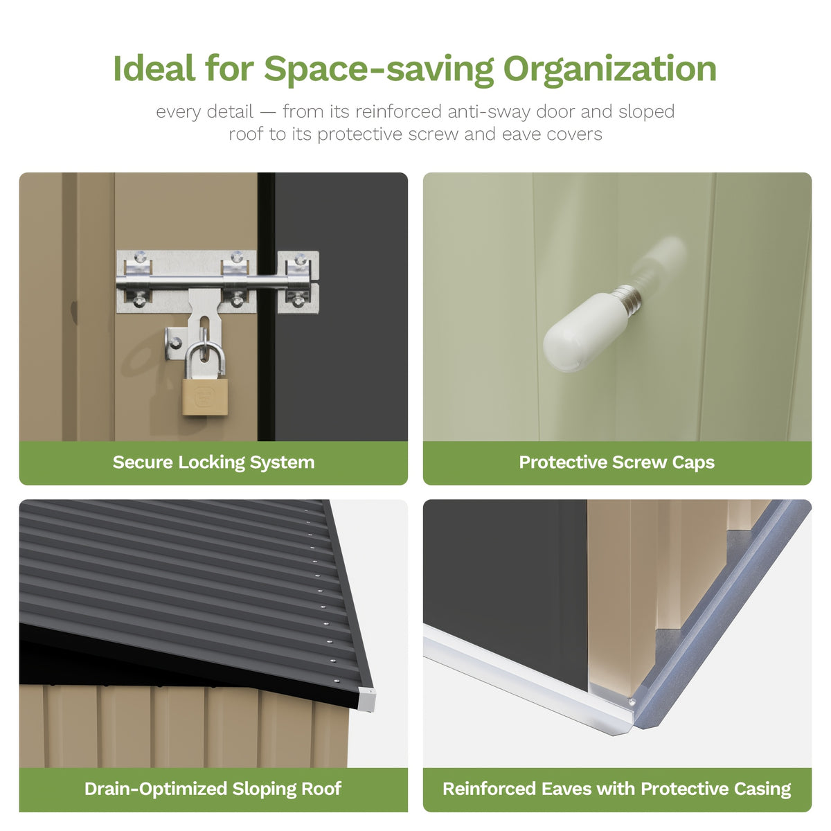 Outdoor Metal Tool Shed in Listed 5 x 3 FT Size, Garden Storage Building with Single Lockable Door and Sloping Roof, Brown, Grey or White Model Options