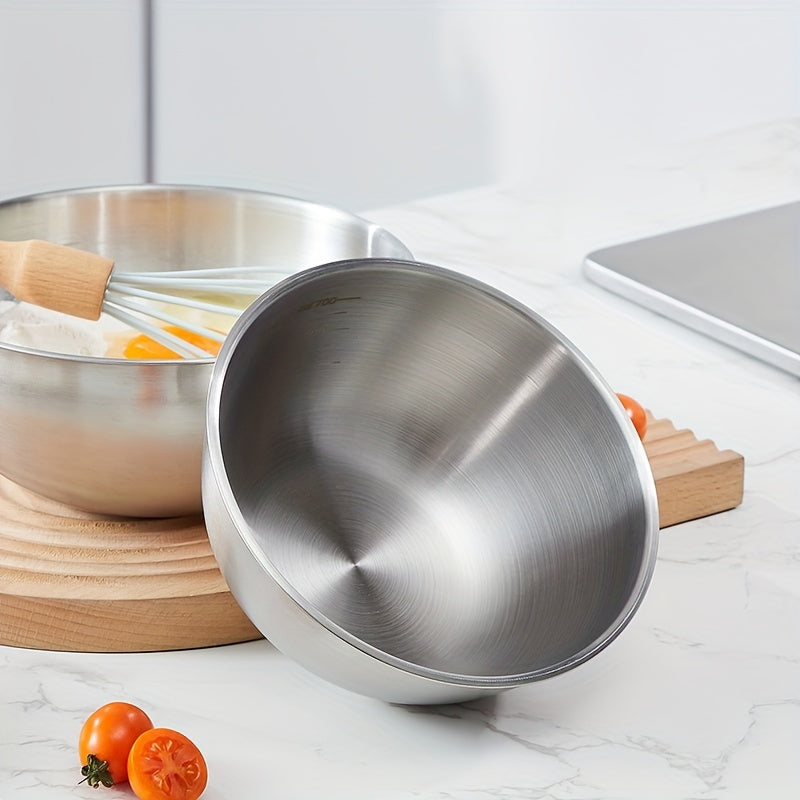 Mixing Bowls with Measuring Marks, Three-Piece Polished Stainless Steel Set in Small, Medium and Large Sizes for Baking, Salad Mixing and Kitchen Prep