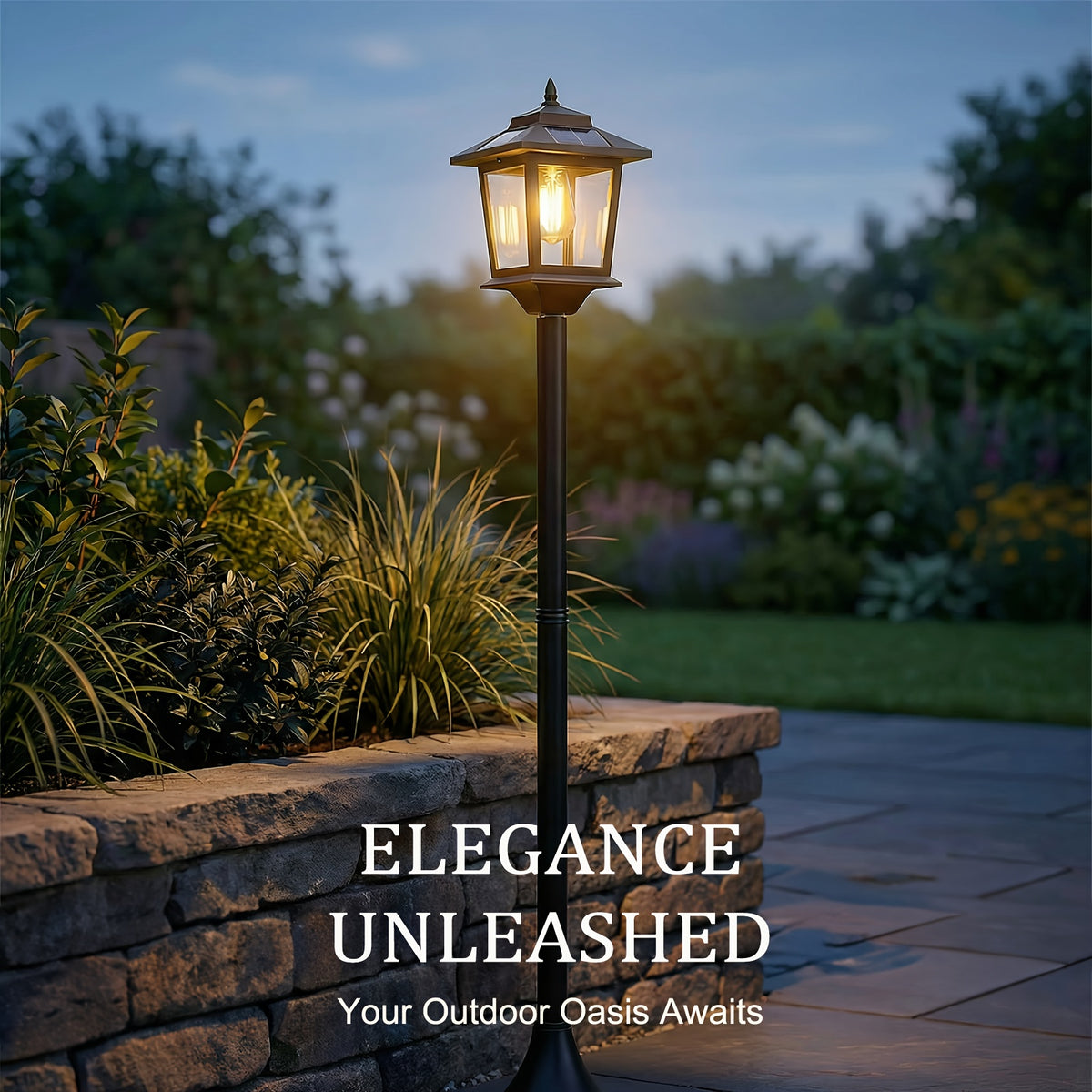 Solar Lamp Post Lights Two-Piece Set with Listed 63-Inch Aluminum Design and Warm White Light for Decorative Garden Paths, Front Yards and Seasonal Outdoor Displays