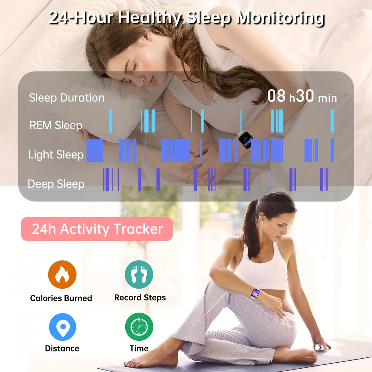 FUVEHA Alexa Smartwatch in Upgraded White with Listed 1.8-Inch HD Full Touchscreen, Call Functions, Message Notifications and 100+ Sports Modes for Adults