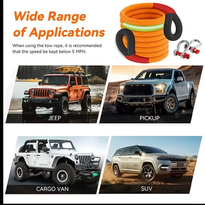 Nylon Tow Rope Kit with Two Steel U-Shaped Hooks and Storage Bag, Listed 16.4-Foot Length in Three Model Options for Compatible Vehicle Equipment