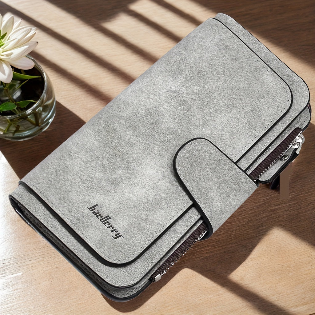 Trifold Long Wallet for Women with Zipper Coin Pocket and Credit Card Organizer, Clutch Style Purse in Seven Colors for Everyday Carry and Travel
