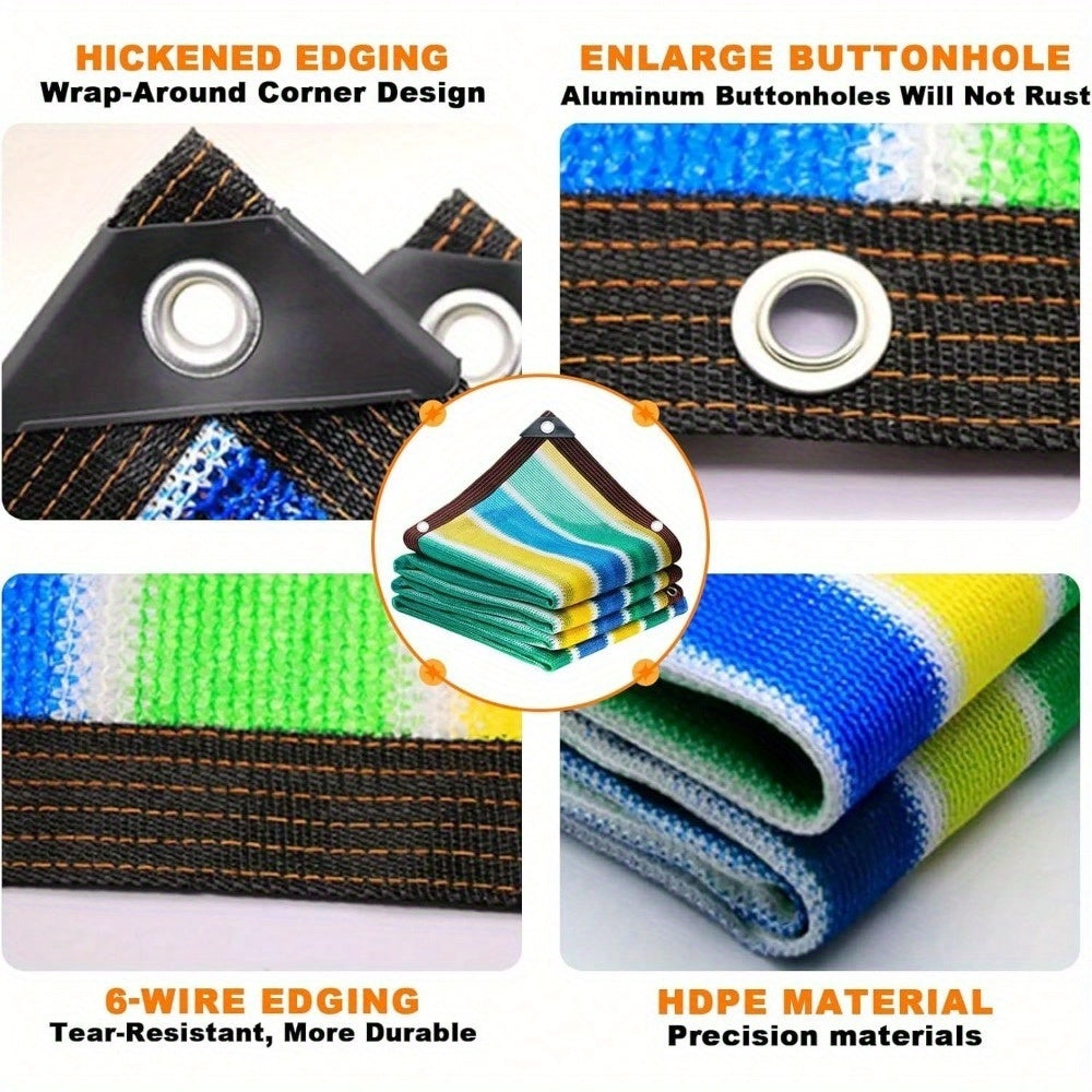 Sunshade Net with Multicolor Stripe Wording, Breathable Mesh Design and 78.74-Inch Square or 78.74 by 118.11-Inch Options for Garden and Terrace Shade Planning