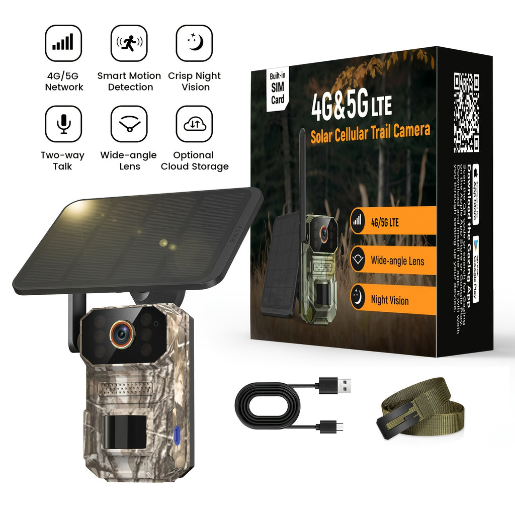Solar Wildlife Monitoring Camera, Cellular Trail Camera with Listed 1920P Video, PIR Motion Sensor, Infrared Night Vision, Two-Way Voice and Remote Access