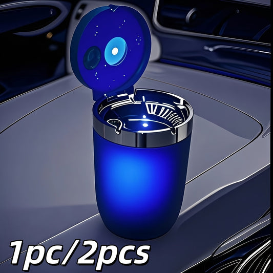 Automatic Car Ashtray with Detachable Cleaning Brushes, Compact Battery-Powered Vehicle Accessory in Black, Blue or Red Single and Paired Option Labels